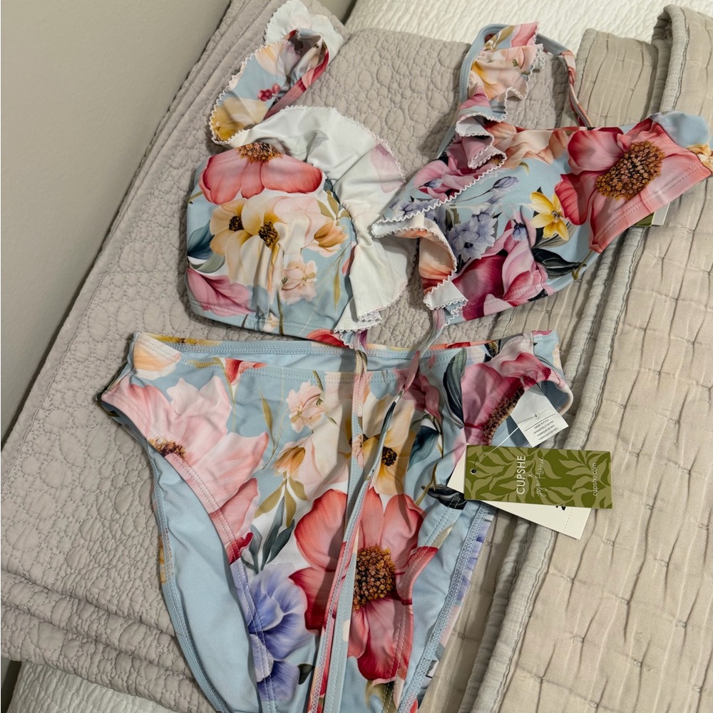 Cupshe Floral Bikini - Pink, Blue, White